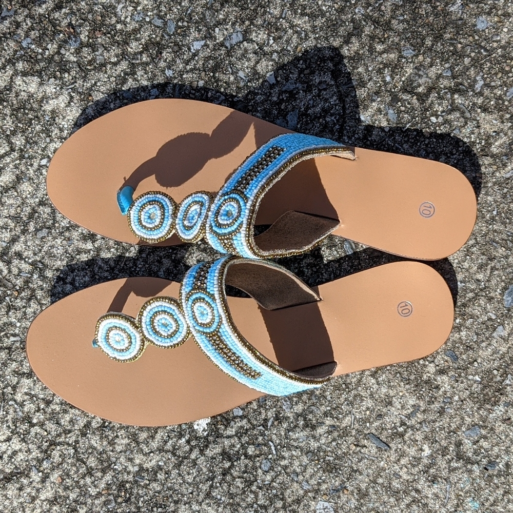 Unbranded Blue and Gold beaded sandals